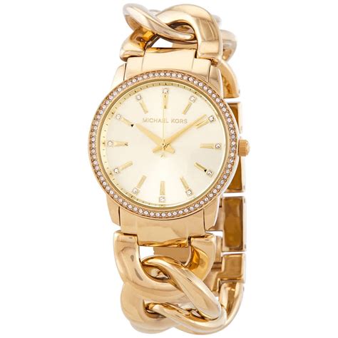 Michael Kors Nini Crystal Gold Dial Chain Link Ladies Watch 